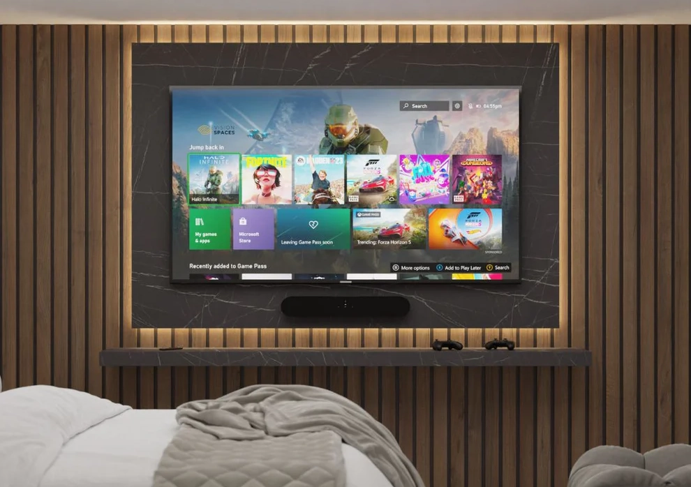 Acoustic Slat Media Wall with Floating Shelf