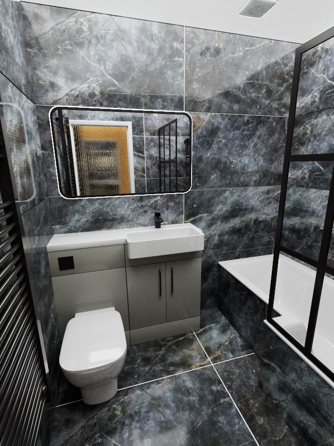 Full Render View Dark Bathroom