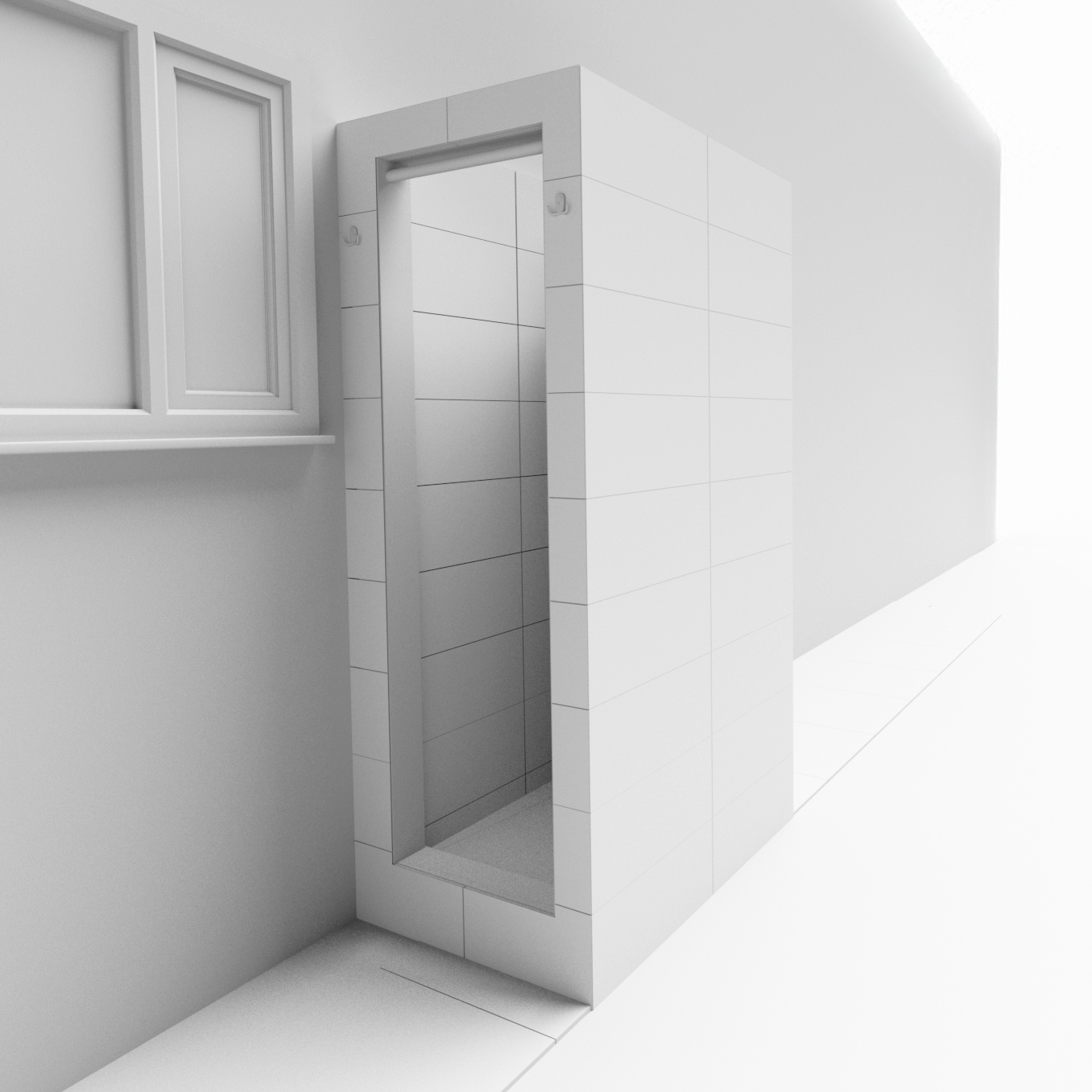 Outdoor shower from front clay model